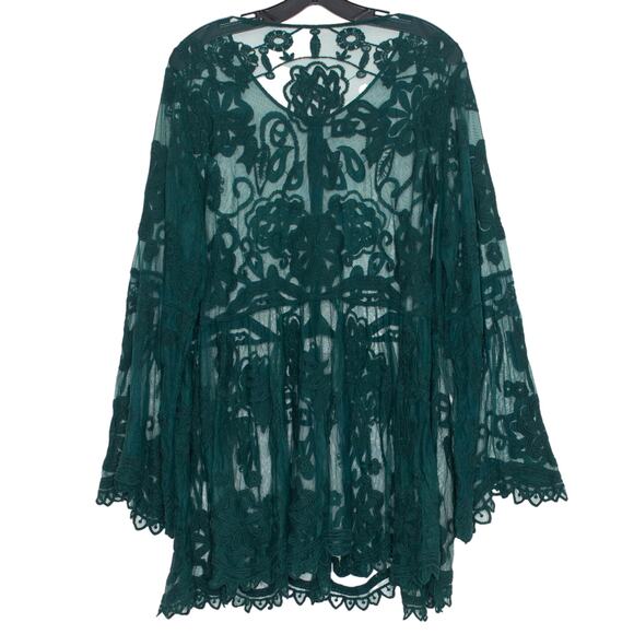 Top Sheer Floral Whimsigoth Boho Romantic Cottage Victorian Retro Jewel Bell 2X - Picture 2 of 3